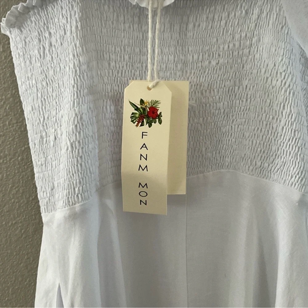Fanm Mon White Tulle Shoulder Ruffle Maxi Dress